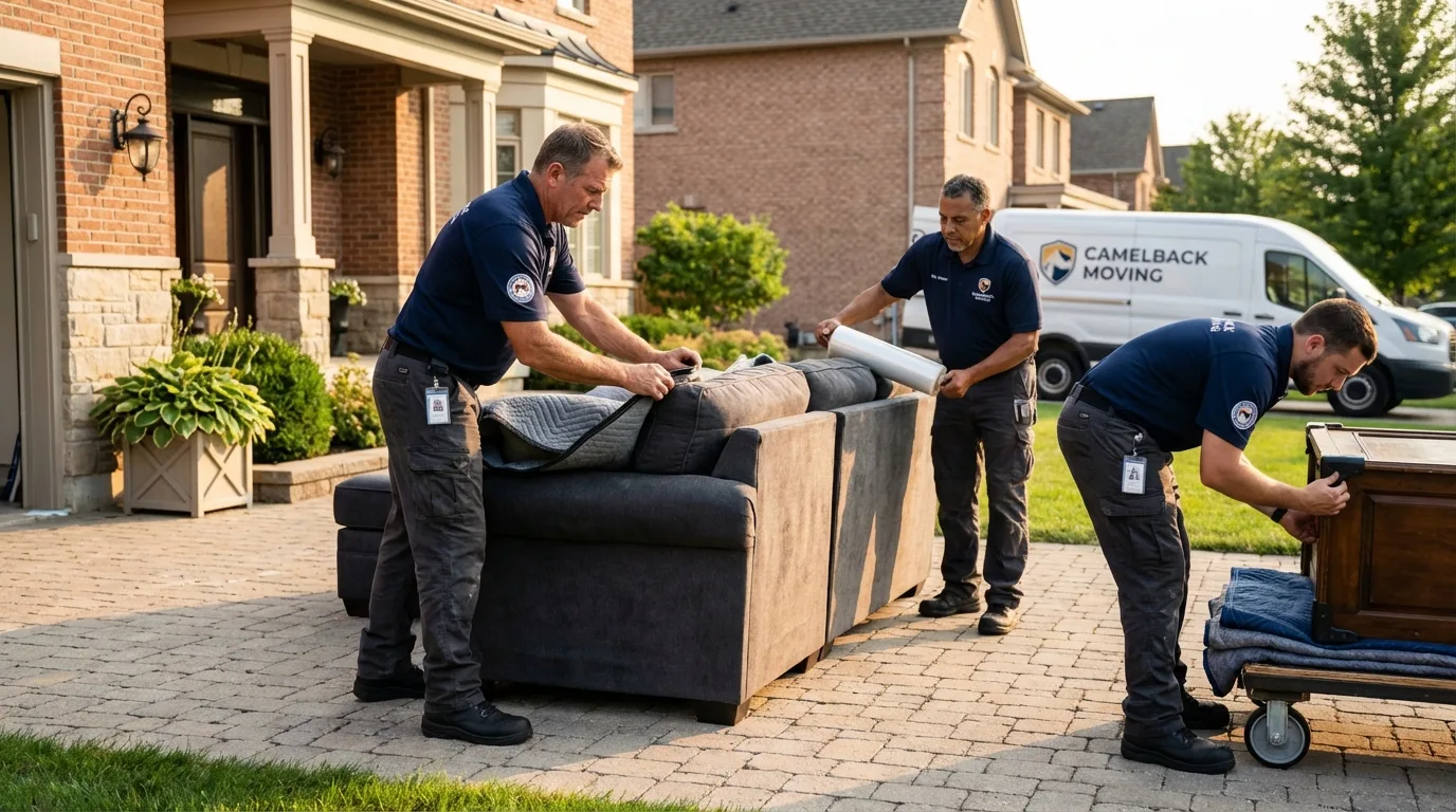 Large estate moving crew wrapping furniture in Livonia, LA