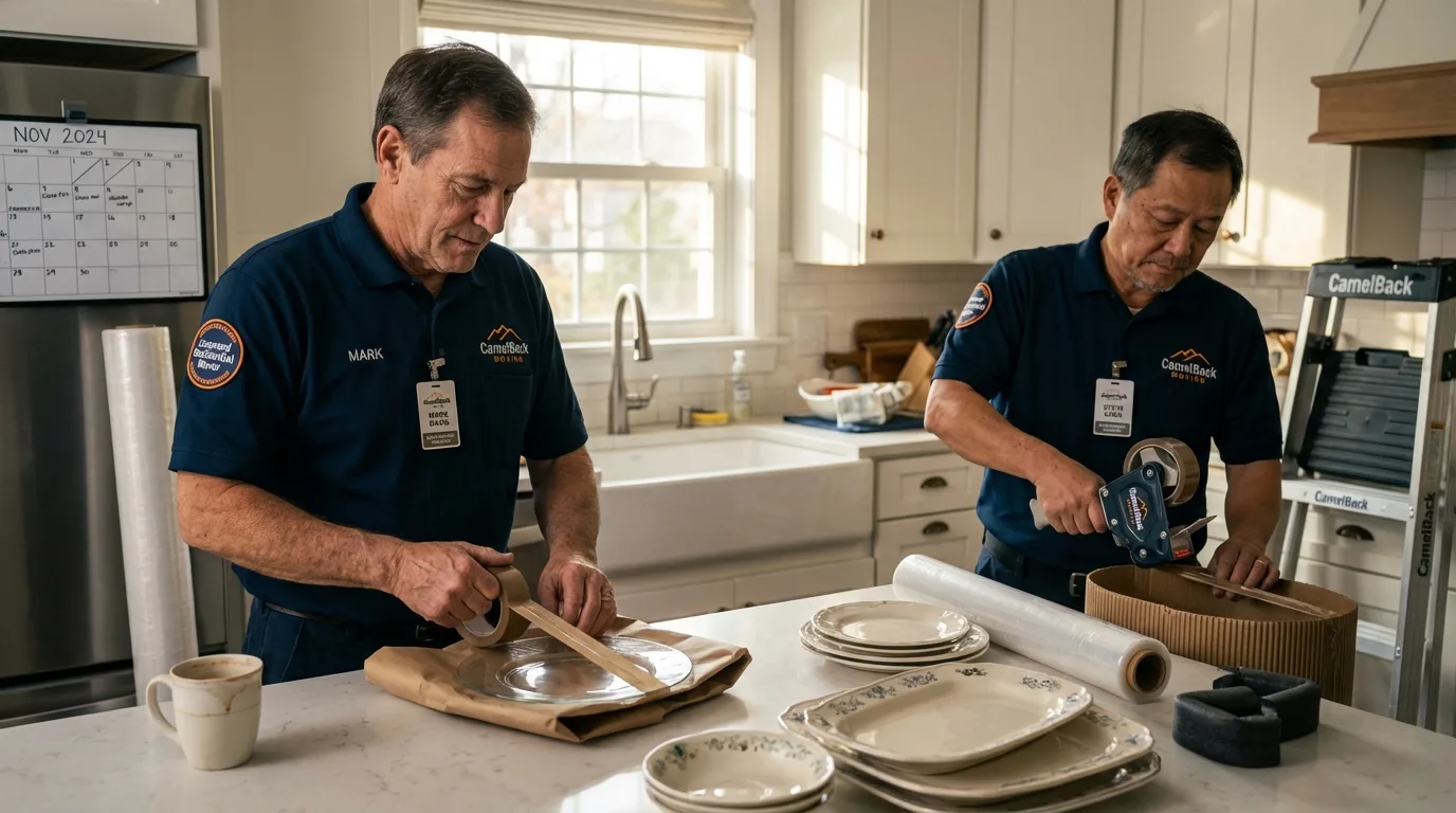 Professional crew packing kitchen dishware in Livonia, LA